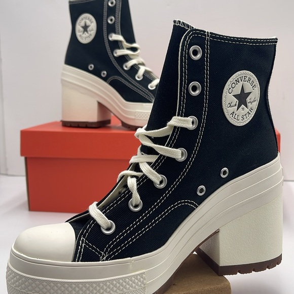 Converse WMNS CHUCK 70 DE LUXE HEEL HI BLACK/EGRET/EGRET A05347C Platform Snkrs - Picture 15 of 16